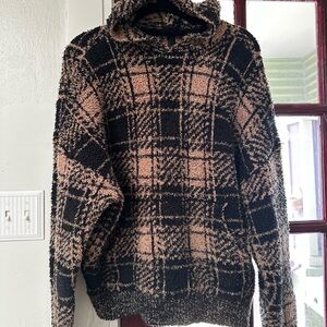 SKIMS Black and Tan Plaid Sweater Cozy Knit